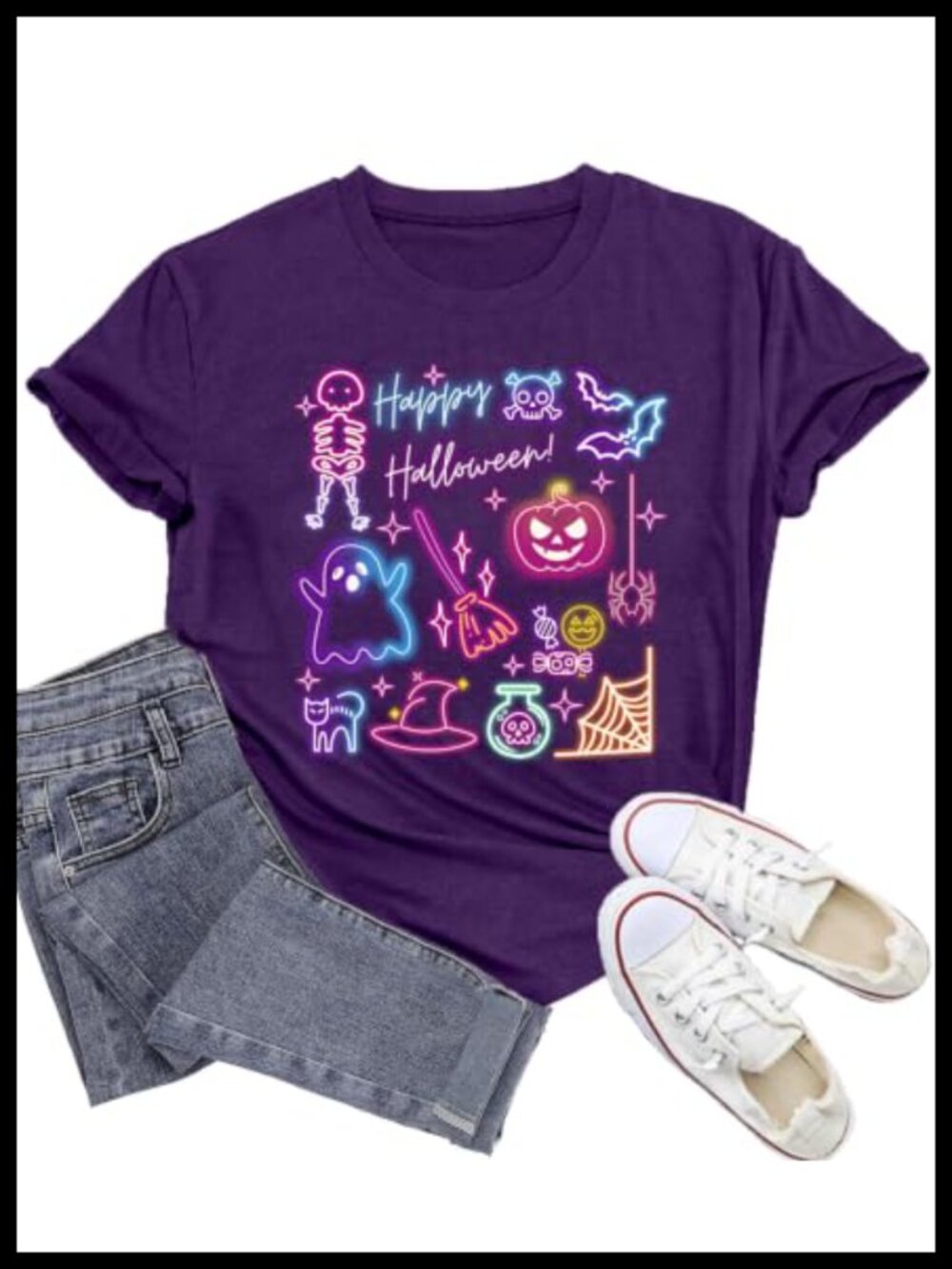 Halloween T-Shirt Women Witch Ghost Skeleton Graphic Tee Fall